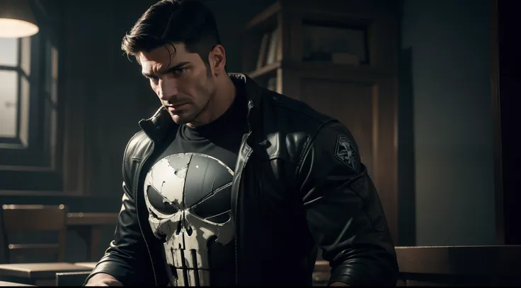 the Punisher, CGI with clear focus, Photorealistic, high detail, Realistic, Masterpiece, absurdress, Best Quality, HDR, hiquality, hight resolution, Extremely detailed, 8k wallpaper, intricate details, 8K UHD, Full-HD, (foto realista:1.2), Contrast, sharp ...