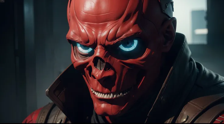 Red Skull, CGI with clear focus, Photorealistic, high detail, Realistic, Masterpiece, absurdress, Best Quality, HDR, hiquality, hight resolution, Extremely detailed, 8k wallpaper, intricate details, 8K UHD, Full-HD, (foto realista:1.2), Contrast, sharp lig...