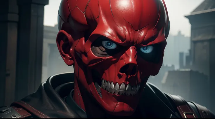 Red Skull, CGI with clear focus, Photorealistic, high detail, Realistic, Masterpiece, absurdress, Best Quality, HDR, hiquality, hight resolution, Extremely detailed, 8k wallpaper, intricate details, 8K UHD, Full-HD, (foto realista:1.2), Contrast, sharp lig...