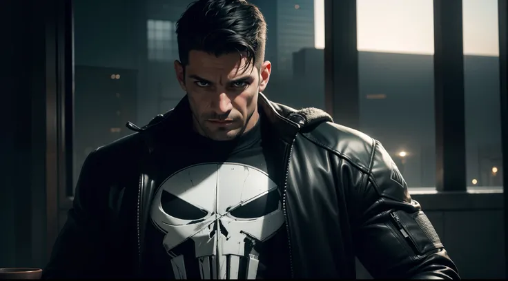 the Punisher, CGI with clear focus, Photorealistic, high detail, Realistic, Masterpiece, absurdress, Best Quality, HDR, hiquality, hight resolution, Extremely detailed, 8k wallpaper, intricate details, 8K UHD, Full-HD, (foto realista:1.2), Contrast, sharp ...