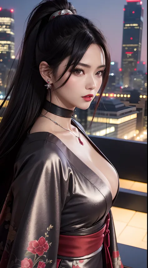 (hyper realstic)、Modern kunoichi、(Female Ninja of the 21st Century)､Beautie　　high-level image quality　hight resolution　(Realistic)　Shorthair､Woman with dark hair、A MILF、Middle-aged woman、Big big、Detailed red-black 、detailed skin textures、超A high resolution...