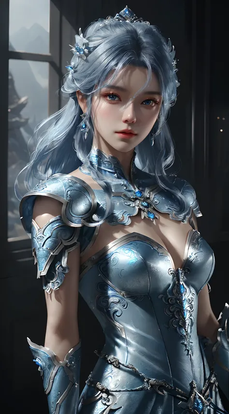 a close up of a woman in a silver and blue dress, chengwei pan on artstation, by Yang J, detailed fantasy art, stunning character art, fanart best artstation, epic exquisite character art, beautiful armor, extremely detailed artgerm, detailed digital anime...