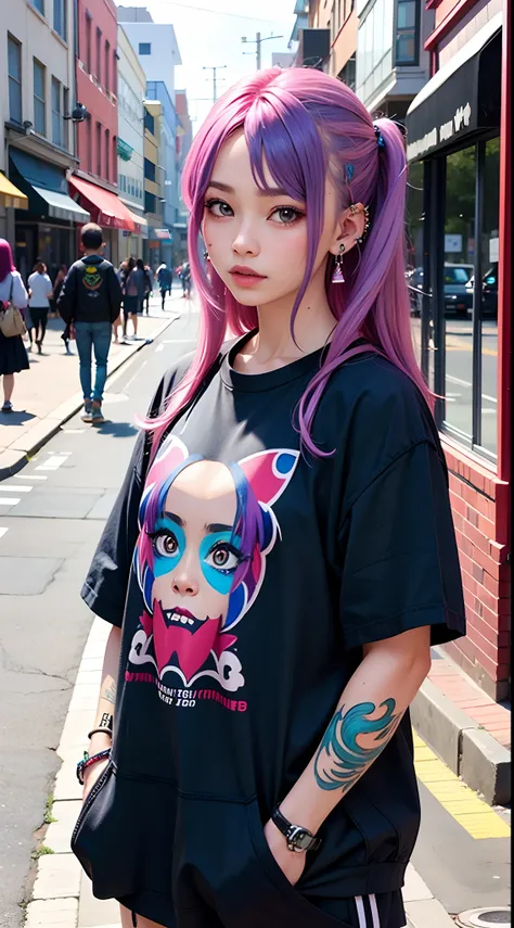 inner colored hair、The tattoo、piercings、Street fashion