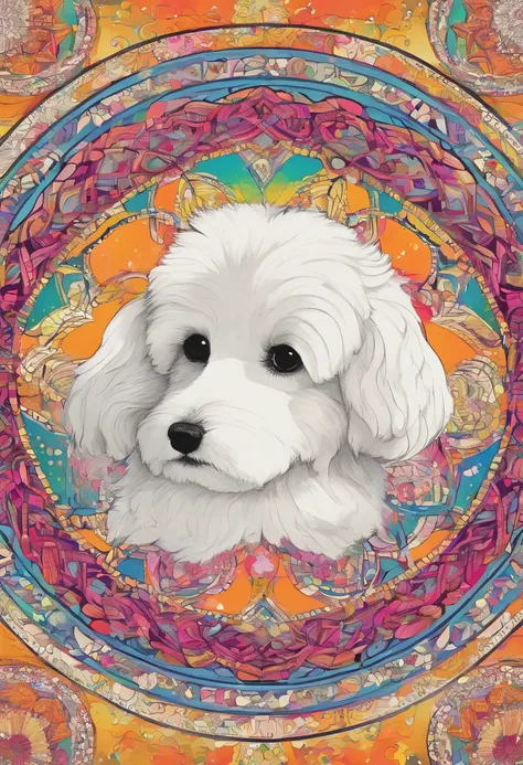 vibrant color drawing of a simple cute dog based mandala