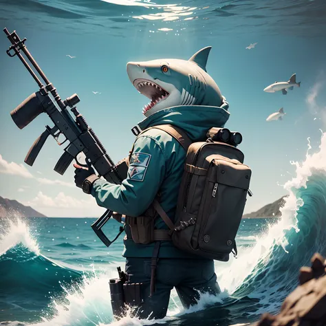 Shark with rifle