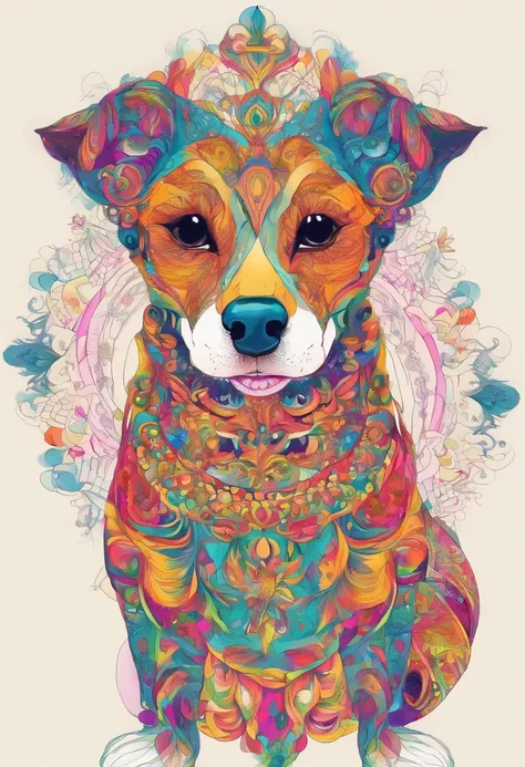 vibrant color drawing of a simple cute dog based mandala