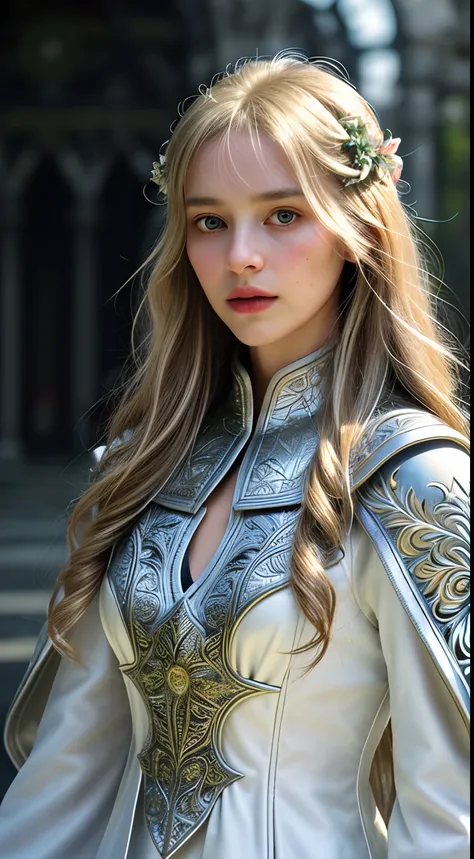 Extremely detailed RAW photo, (rogue thief:1.2) european nordic 19yo female wearing stitched layer (leather armor:1.2), (embroidered white silk cloak), (fabric with intricate pattern:1.2), (insanely detailed, bloom:1.3), (highest quality, Alessandro Casagr...