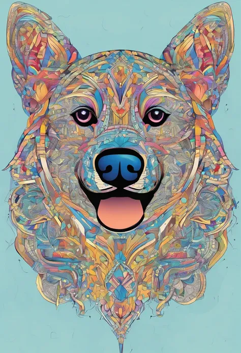 vibrant color drawing of a simple cute dog based mandala