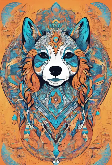 vibrant color drawing of a simple cute dog based mandala