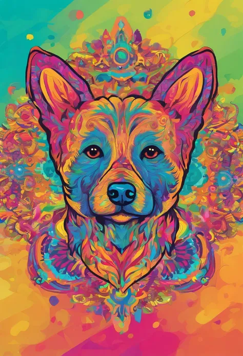 vibrant color drawing of a simple cute dog based mandala