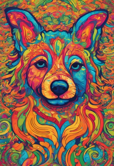 vibrant color drawing of a simple cute dog based mandala