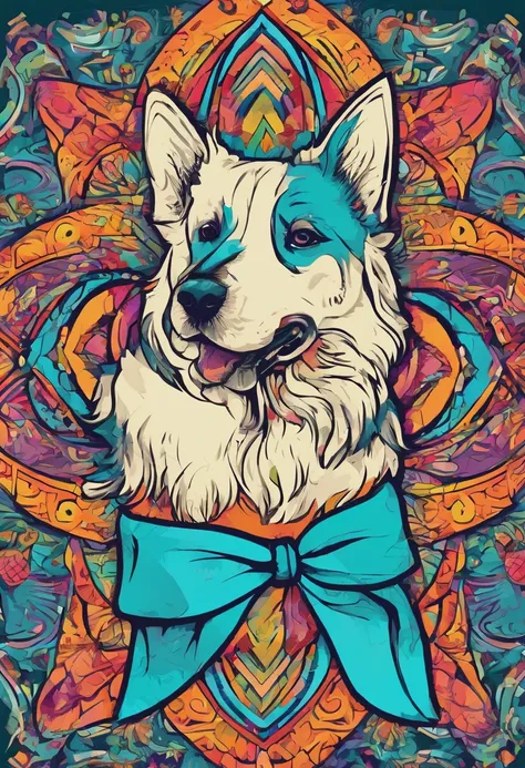 vibrant color drawing of a simple cute dog based mandala