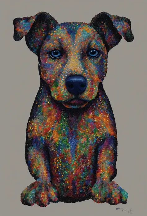 vibrant color drawing of a simple cute dog based mandala