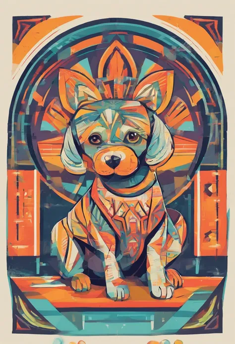 vibrant color drawing of a simple cute dog based mandala