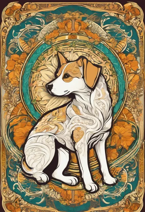 vibrant color drawing of a simple cute dog based mandala