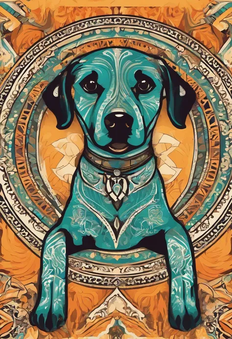 vibrant color drawing of a simple cute dog based mandala