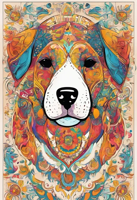 vibrant color drawing of a simple cute dog based mandala