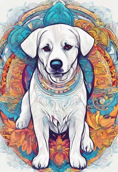 vibrant color drawing of a simple cute dog based mandala