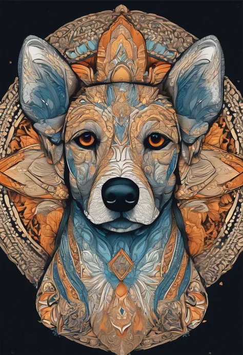 vibrant color drawing of a simple cute dog based mandala