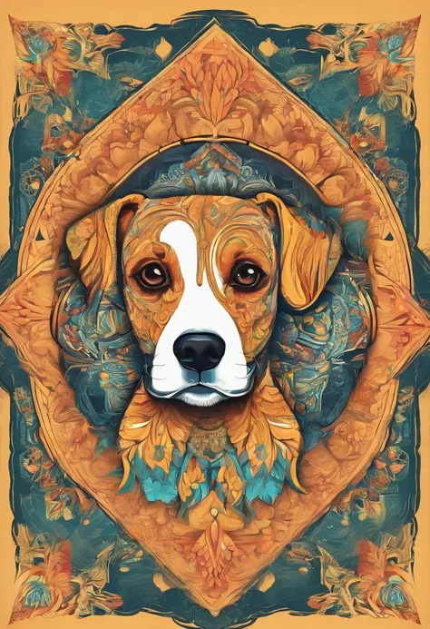 vibrant color drawing of a simple cute dog based mandala