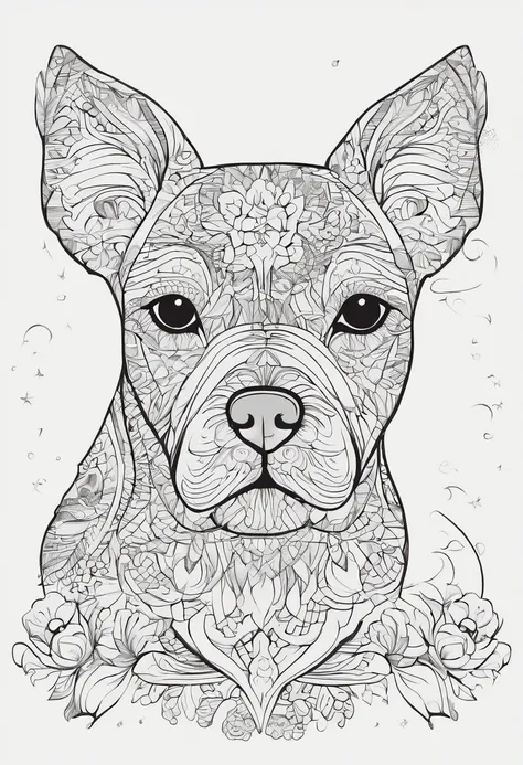 vibrant color drawing of a simple cute dog based mandala