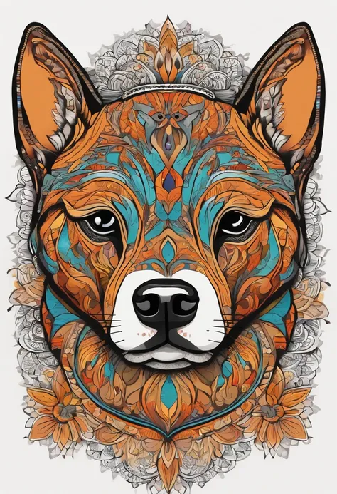 vibrant color drawing of a simple cute dog based mandala