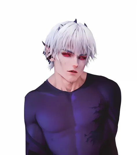 um close up de um personagem de anime masculino com chifres e um rosto branco, Fit male demon with white horns, white horns queen demon, White demon horns, demon male, chifres e olhos vermelhos, deus com chifres, human male demon, male djinn man demon hybr...