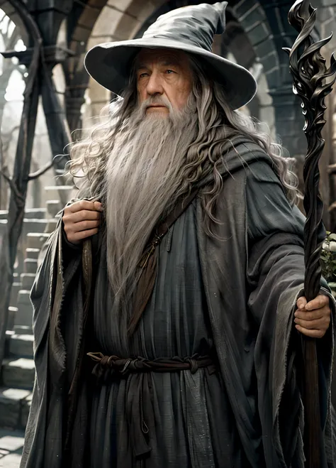 gandalf, wise, wizard, high contrast, (natural skin texture, hyperrealism, soft light, sharp),