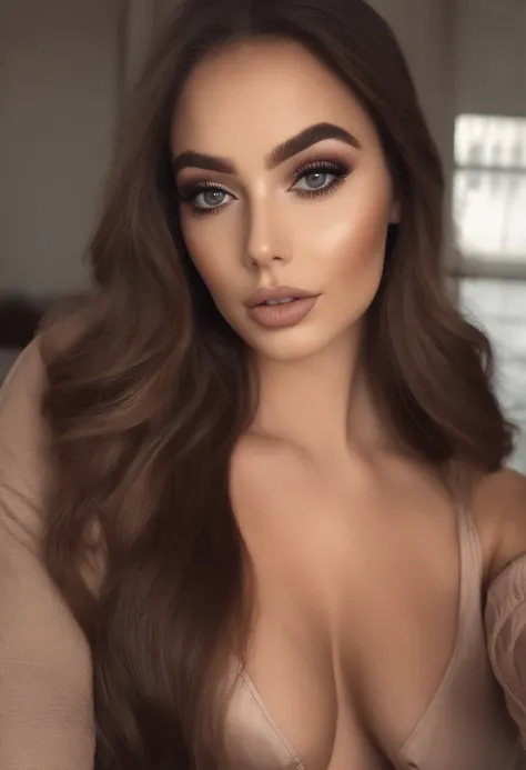 Arafed Mujer totalmente , Chica sexy con ojos marrones, ultra realista, meticulosamente detallado, Retrato Sophie Mudd, brown hair and large eyes, selfie de una mujer joven, Ojos de Dubai, Violeta Myers, sin maquillaje, Maquillaje natural, staring directly...