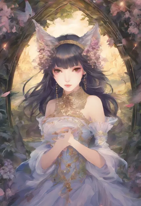 1girl in,独奏, Official art、Unity 8k Wallpapers、ultra-detailliert、Beautifully Aesthetic、Beautiful fece、​masterpiece、top-quality、 Foxwich、the Nine-Tailed Fox、Fox Mask、Haori jacket、Foxfirespell、Fox Familiars、Metamorphosis、off shoulders、depth of fields、