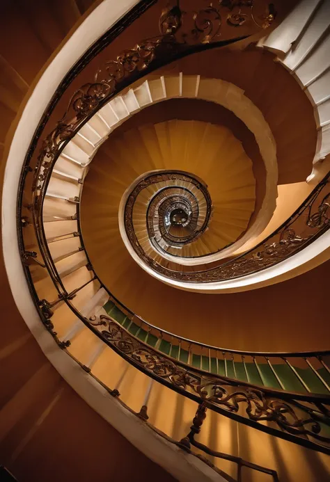 a spiral staircase that reaches to the sky, COM uma pessoa subindo os degraus da escada