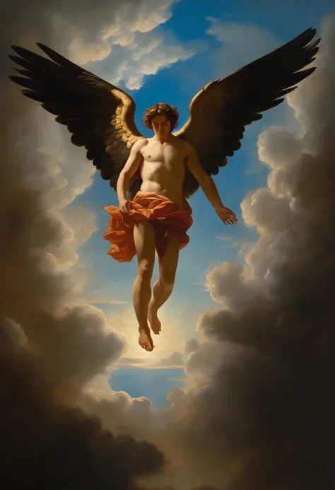 pintura a oleo, angel man descending from heaven to meet people, breathtaking masterpiece, Vivid, ornado, Caravaggio, 8k