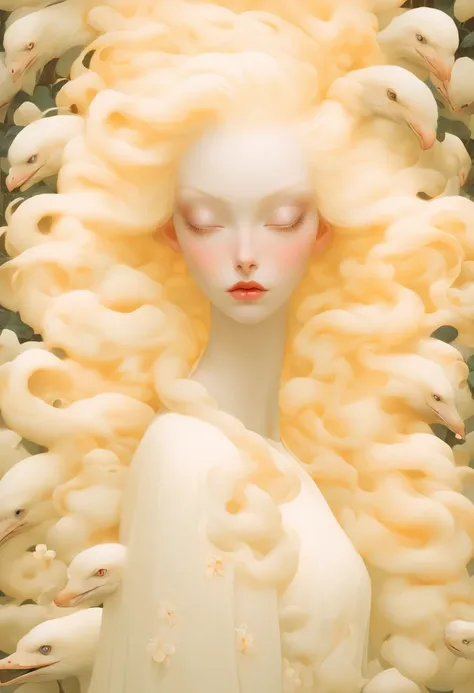 there are two women dressed in white with long hair, white skin and reflective eyes, natalie shau, portrait of albino mystic, with long white hair, albino white pale skin, with white long hair, inspired by Ignacy Witkiewicz, natalie shau tom bagshaw, inspi...