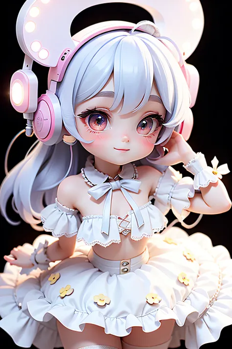 Loli beautiful girl , Delicateeyes, Delicate smile, milkyW, Lolita prostitute，Headsets, holograph,  deep dark background