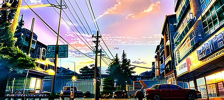 (Best quality,4K,8K,A high resolution,Masterpiece:1.2),anime big breast,Beautiful detail building,Vibrant sunshine,Real sky and clouds,Picturesque street view