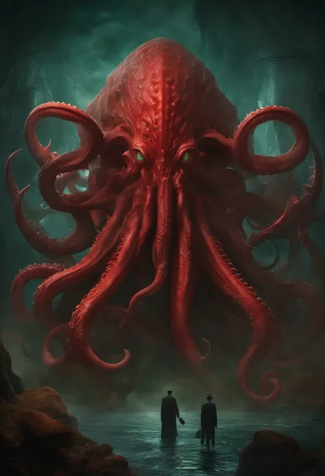 Cthulhu Mythos，Specialized in surrealism, Futuristic , coral, wizard, abstracted, Dark, Red, hell,