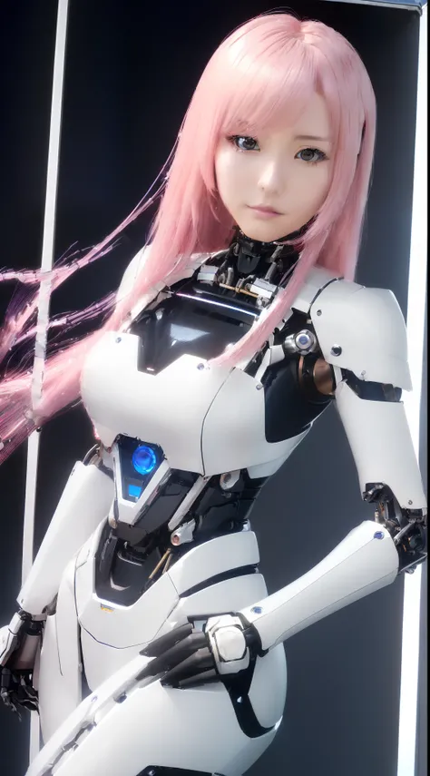 ((masutepiece)), ((top-quality), high quarity、ultra-definition, Realistic,  (Ultra-fine face)、fulcolor 、scientific fiction、One beautiful robot police woman、droid、(Mechanical joints)、Machine body、(Parts of the machine)、Thick wire joints、White porcelain mech...