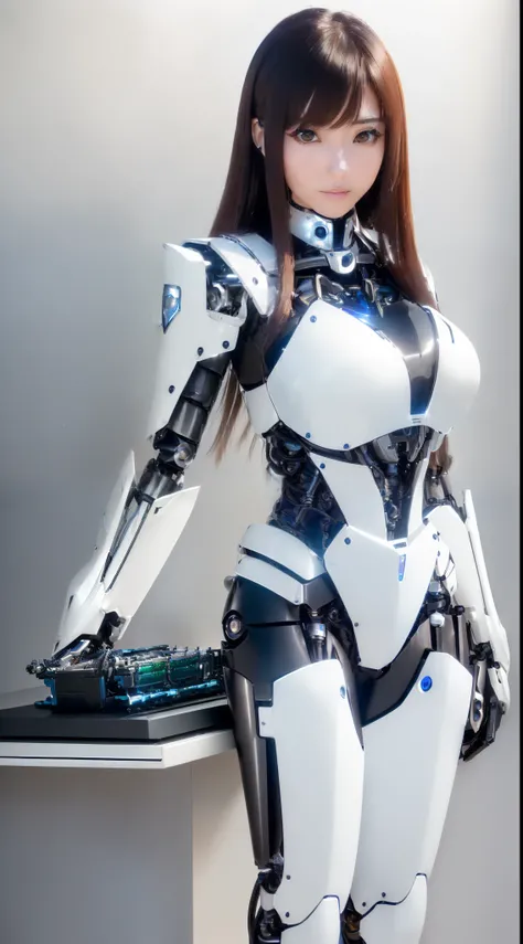 ((masutepiece)), ((top-quality), high quarity、ultra-definition, Realistic,  (Ultra-fine face)、fulcolor 、scientific fiction、One beautiful robot police woman、Robot Police、(Mechanical joints)、Machine body、(Parts of the machine)、Thick wire joints、White porcela...