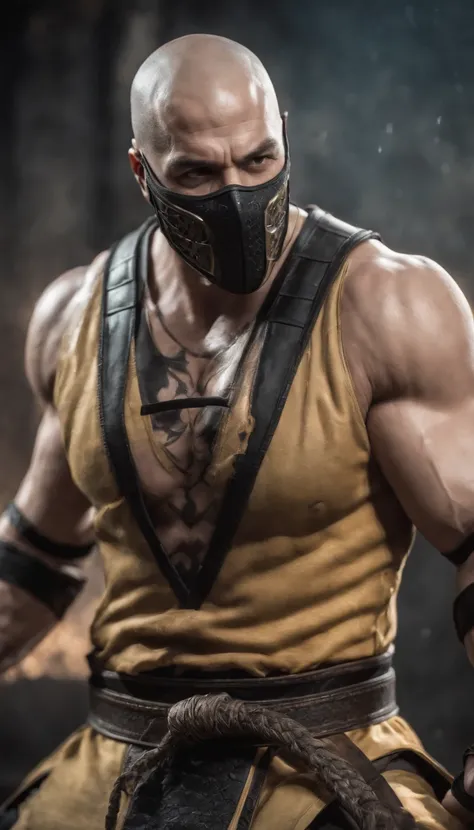 mortal kombat character concept super strong, muscular, ABS, 35mm lens, photography, ultra details, HDR, UHD, 8K