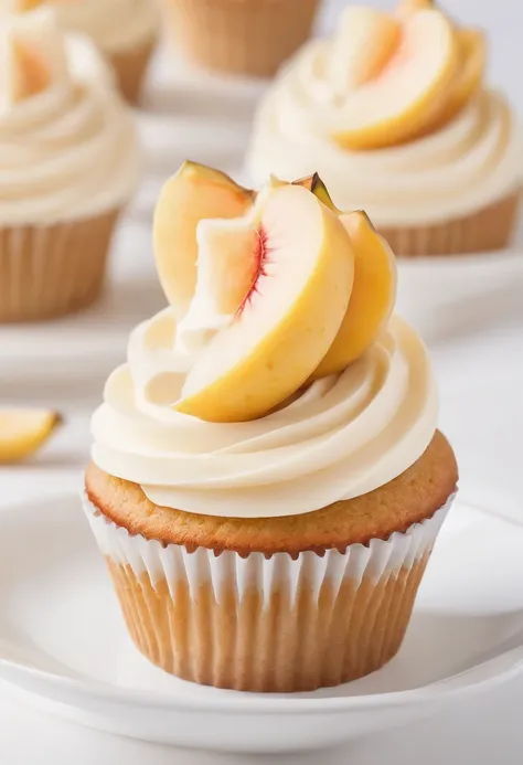 A banana cupcake with peach cream