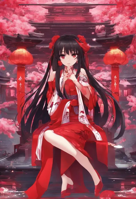 Reimu_Hakurei, Red Dress, Miko, Shrine Background, 1girl, masterpiece, best quality, highly detailed