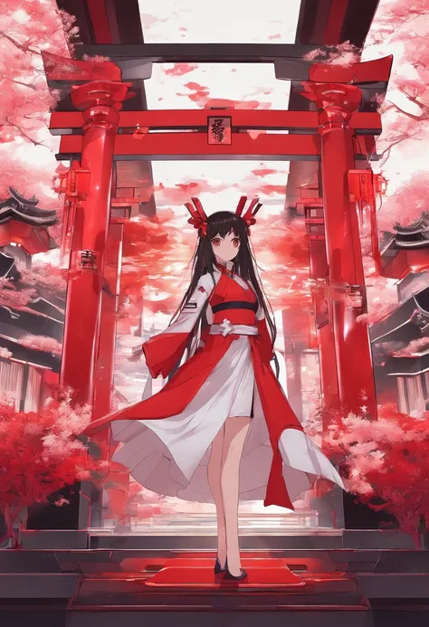 Reimu_Hakurei, Red Dress, Miko, Shrine Background, 1girl, masterpiece, best quality, highly detailed