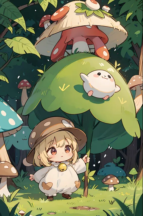 digitalart、Personification of the mushroom spirit、Yuru Chara Style、The hat is characteristic、Laugh、Wearing a bell