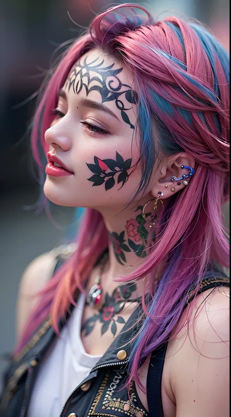 inner colored hair、The tattoo、piercings、Street fashion