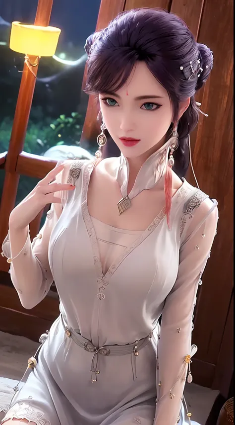 1 beautiful and sexy 20 year old girl, ((wearing a transparent silver nightgown with sexy white lace trim:1.7)), (((Transparent nightgown can see each part of the sexy girls body:1.7))), ((a dress with diamonds:1.7)), ((long black hair:1.6)), jewelry elabo...