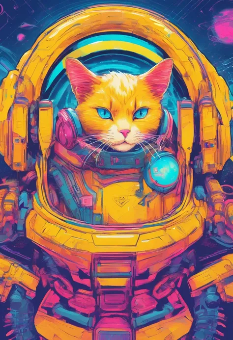 Cat-shaped alien、Coat color is neon blue、Eye color is yellow、Wearing a white spacesuit