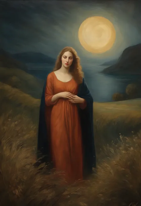 A portrait in oil painting, with a majestic and grandiose atmosphere, inspired by the works of Vincent Van Gogh. The subject of the painting is a person with a divine aura, surrounded by the symbolism of religion and mystery. The scene is set under moonlig...