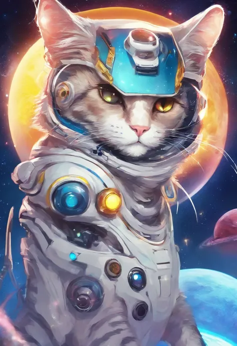 Cat-shaped alien、Coat color is neon blue、Eye color is yellow、Wearing a white spacesuit