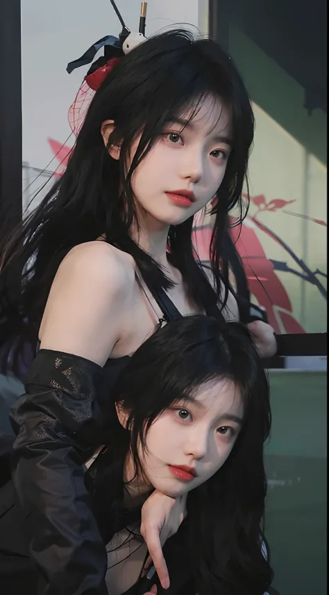 best qualtiy，tmasterpiece，超高分辨率，（realisticlying：1.4），a close up of a woman with long black hair wearing a black dress, Cai Xukun, gorgeous chinese models, Gorgeous young Korean woman, beautiful Korean women, yanjun cheng, Xianxia, full-body xianxia, xinton...