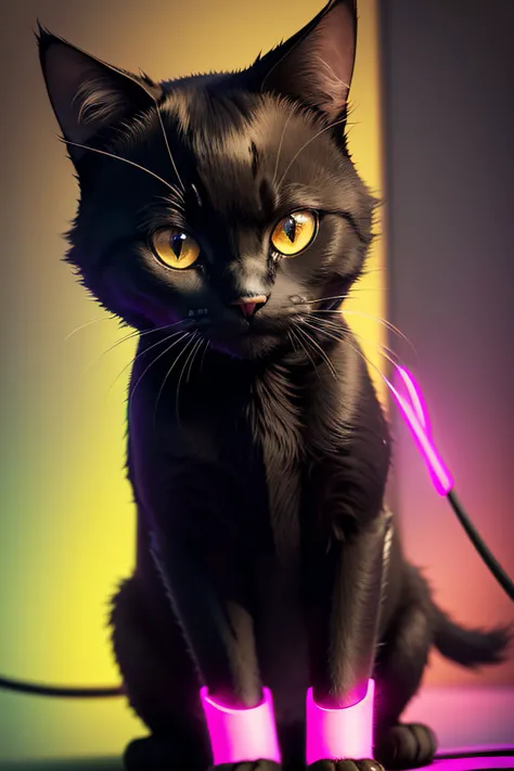 neon, balck cat,smile